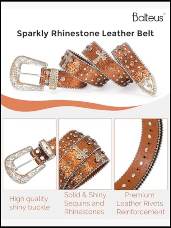 Sparkly Rhinestone Diamond Sequin Studded Belt Faux Leather Western main image 5